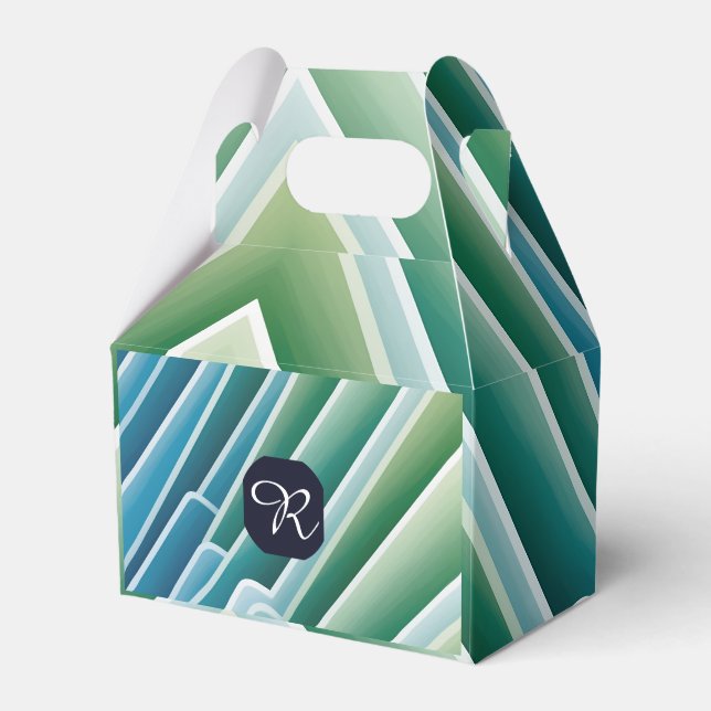 Custom Monogram Blue Green Abstract Favor Boxes (Front Side)