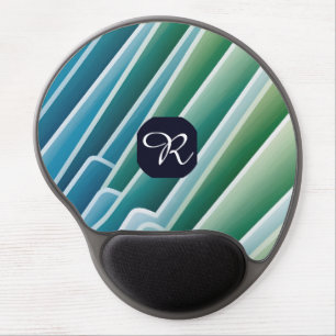 Custom Monogram Blue Green Abstract Gel Mouse Pad