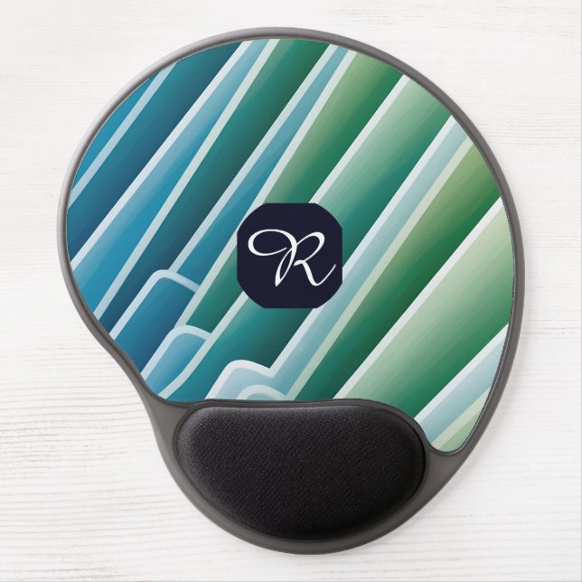 Custom Monogram Blue Green Abstract Gel Mouse Pad (Front)