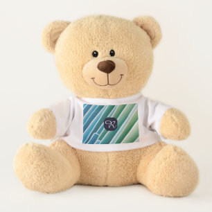 Custom Monogram Blue Green Abstract Medium Teddy Bear