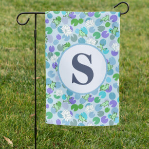 Custom monogram blue green frogs garden flag