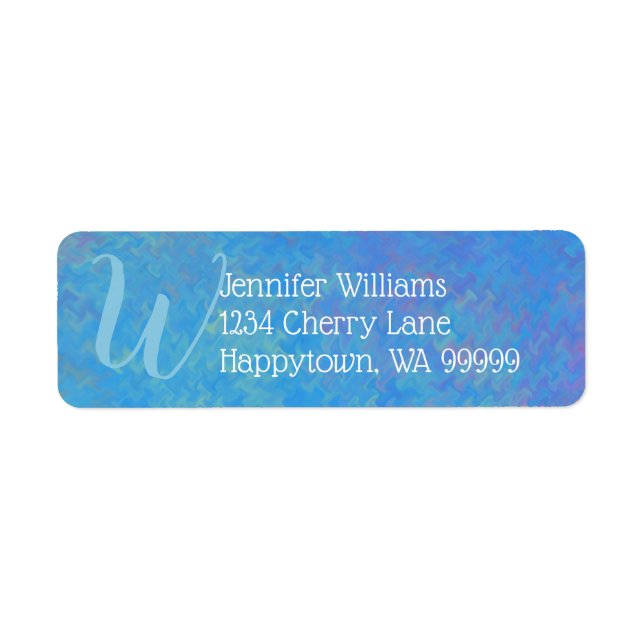 Custom Monogram Blue  Marbled Art Return Address Label (Front)