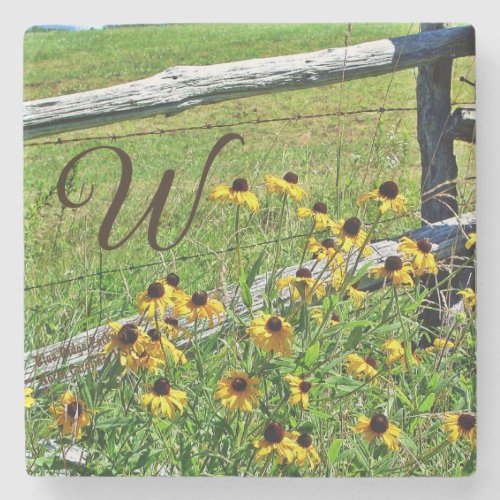 Custom Monogram Blue Ridge Flowers Stone Coaster