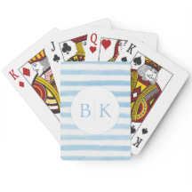 Custom Monogram Blue Striped Classic Playing Cards