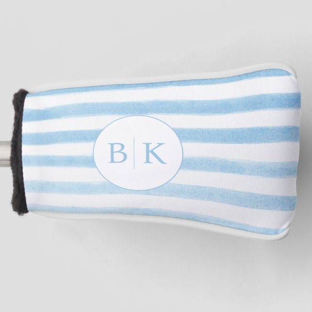 Custom Monogram Blue Striped Golf Head Cover (Front)