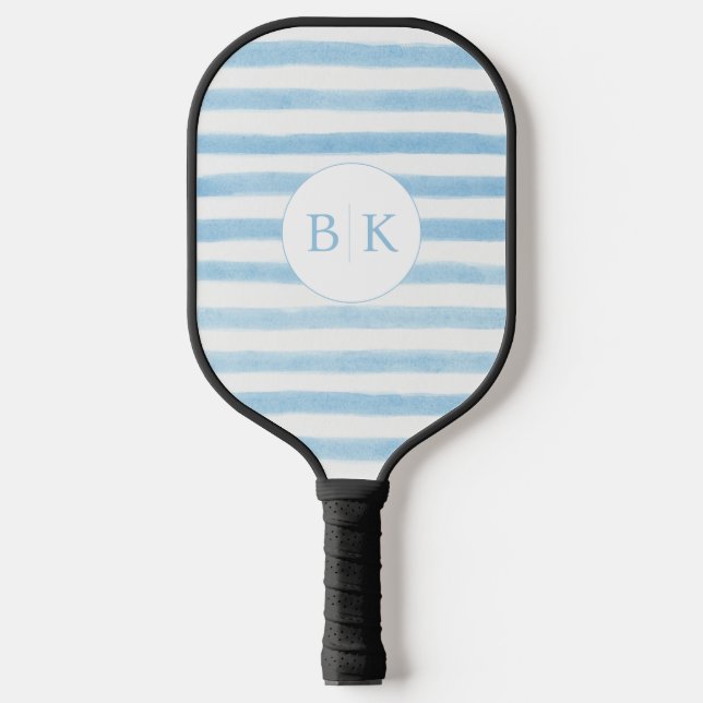 Custom Monogram Blue Striped Pickleball Paddle (Front)