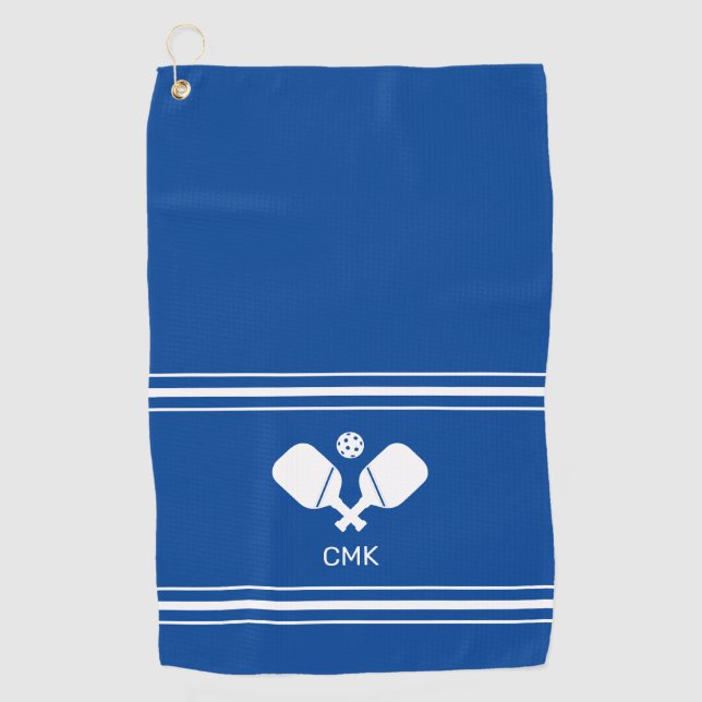 Custom Monogram Blue White Pickleball Sweat Towel (Front)