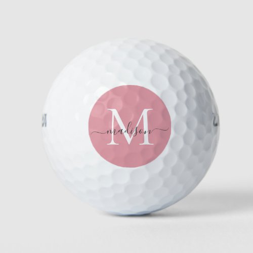 Custom Monogram Blush Pink Gray Girly Script Name Golf Balls