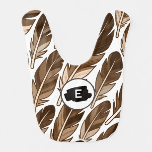 Custom Monogram Boho Baby Bib – Brown Feathers
