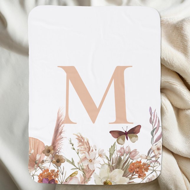 Custom Monogram Boho Wildflower Baby Blanket (Creator Uploaded)