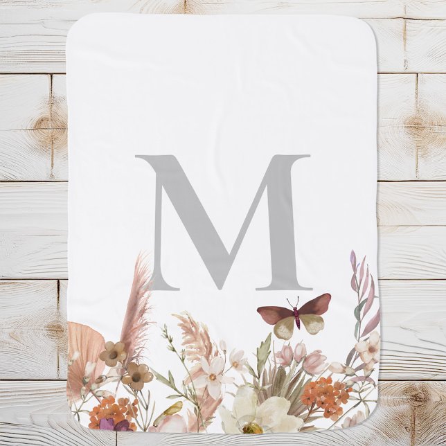 Custom Monogram Boho Wildflower Baby Blanket (Creator Uploaded)