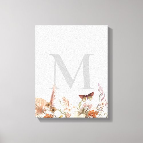 Custom Monogram Boho Wildflower Canvas Print