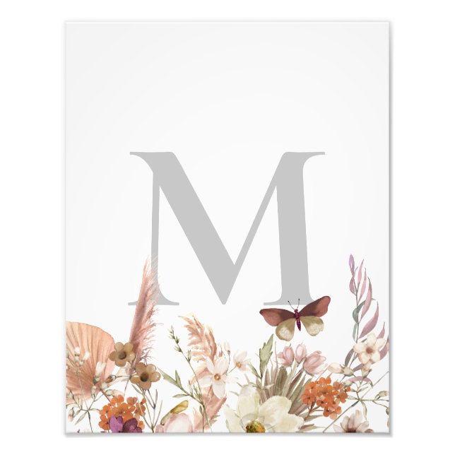 Custom Monogram Boho Wildflower Photo Print (Front)