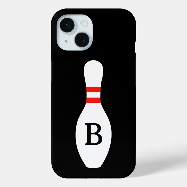 Custom monogram bowling pin iPhone 15 case (Back)