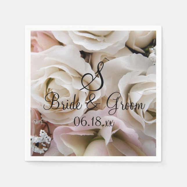 Custom Monogram Bride Groom Name Wedding Roses Nap Napkins (Front)