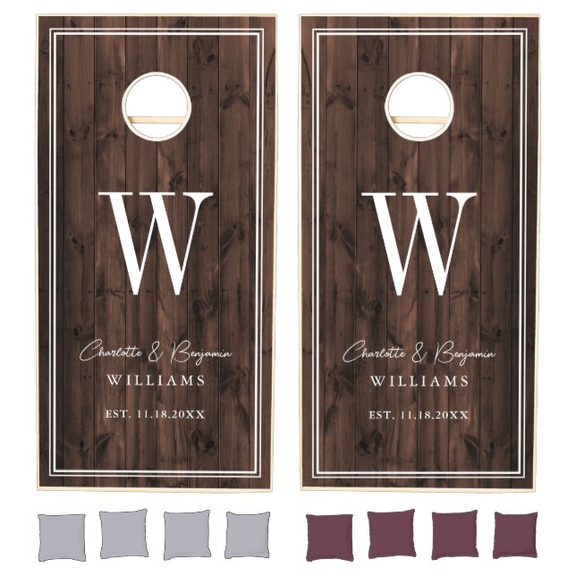Custom Monogram Bride Groom Rustic Wood Wedding Cornhole Set (Set)
