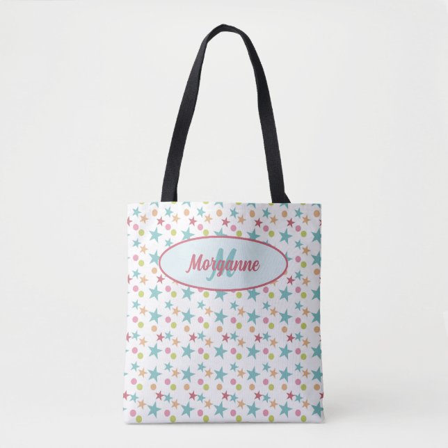 Custom Monogram Bright Pastel Cheerful Pattern Tote Bag (Front)