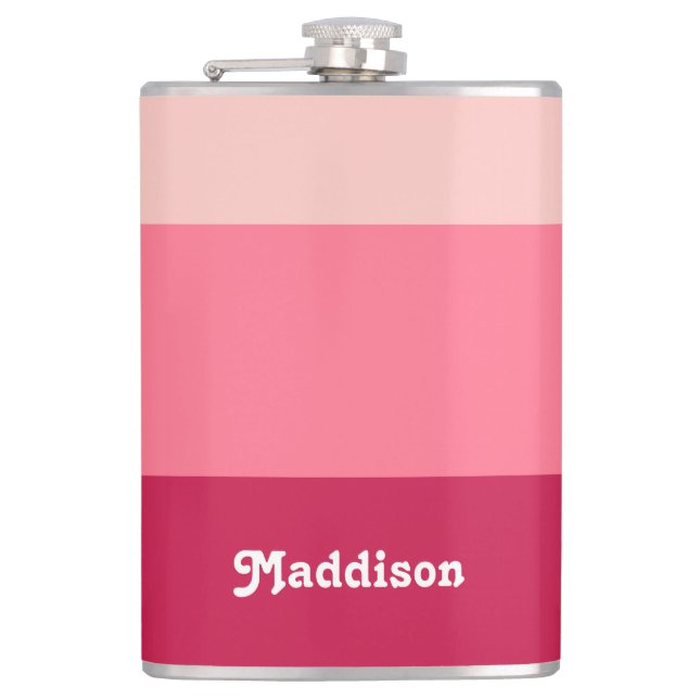 Custom monogram, bright pink retro typography  flask (Front)