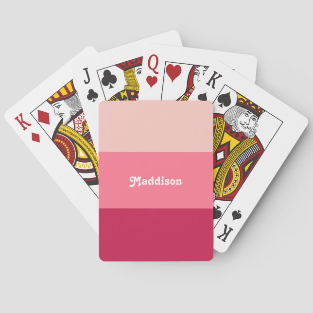 Custom monogram, bright pink retro typography  poker cards (Back)