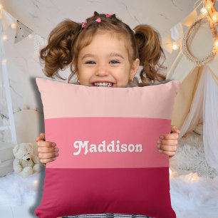 Custom monogram, bright pink retro typography throw pillow