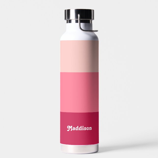 Custom monogram, bright pink retro typography  water bottle (Left)
