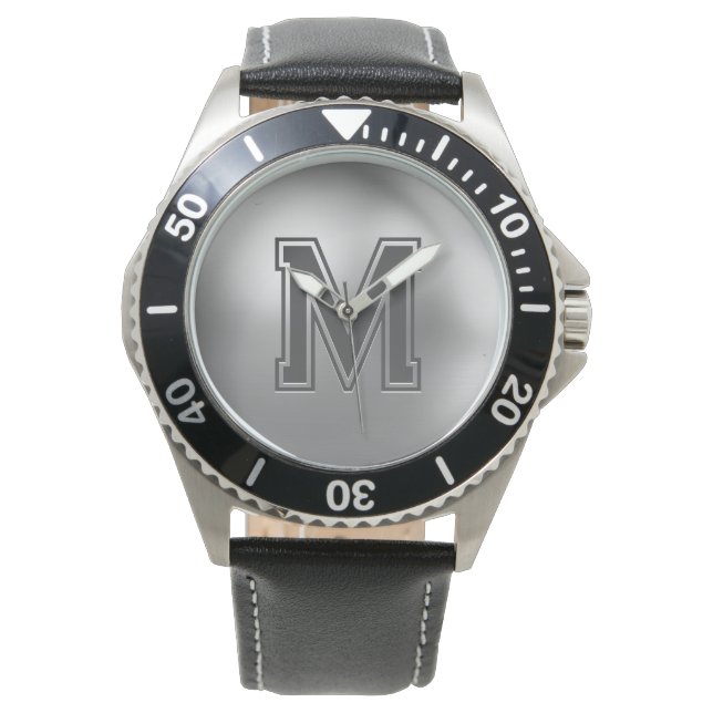 Custom Monogram Brushed Metal Cool Watch (Front)