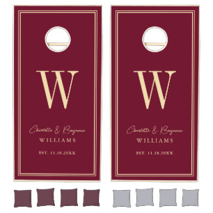 Custom Monogram Burgundy and Gold Wedding Cornhole Set