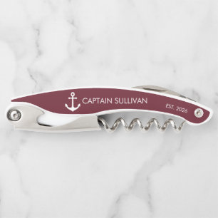 Custom Monogram Burgundy Crimson Captain Waiter's Corkscrew