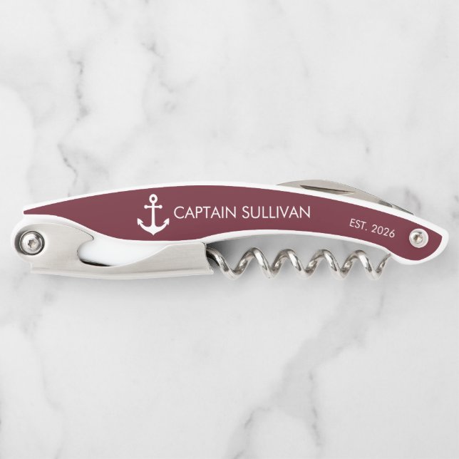 Custom Monogram Burgundy Crimson Captain Waiter's Corkscrew (Front)