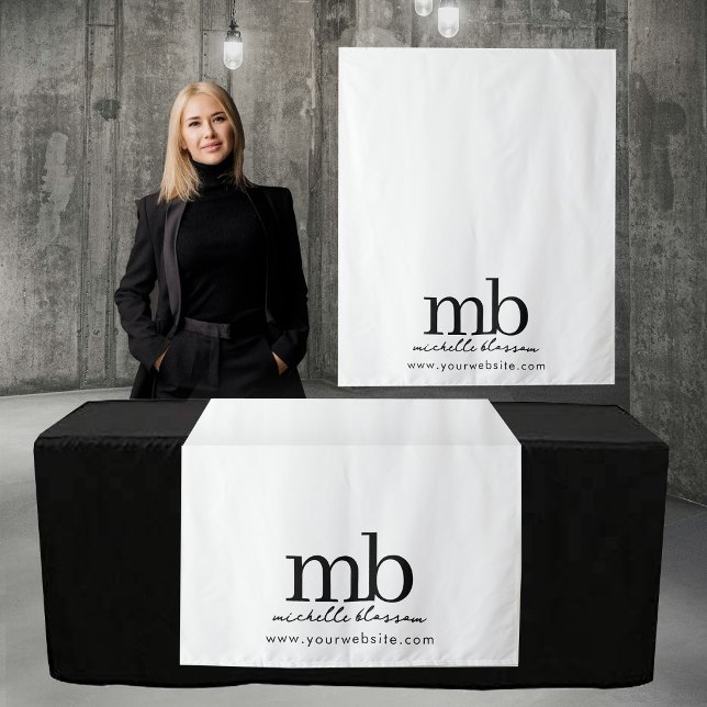 Custom Monogram Business Table Runner Banner White Tapestry (Custom Monogram Business Table Runner Banner White Tapestry)