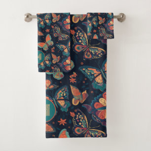 Custom Monogram Butterfly Pattern Bath Towel Set