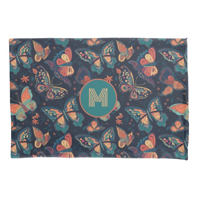 Custom Monogram Butterfly Pattern Pillow Case (Front)