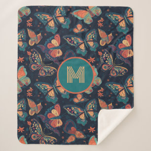 Custom Monogram Butterfly Pattern Sherpa Blanket