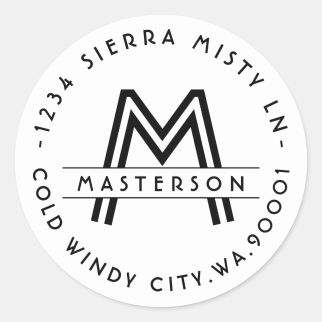 Custom Monogram BW Art Deco Return Address Label (Front)