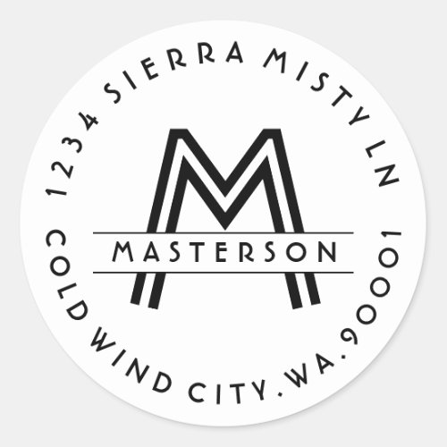 Custom Monogram BW Art Deco Return Address Label