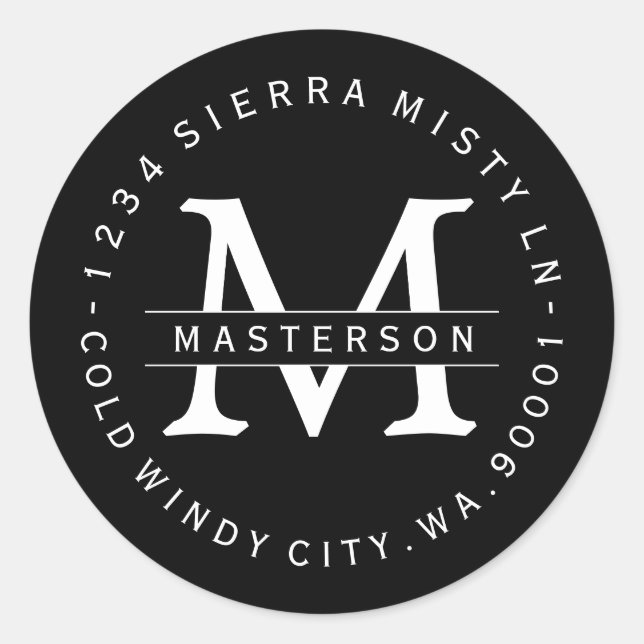 Custom Monogram BW Circular Return Address Label (Front)
