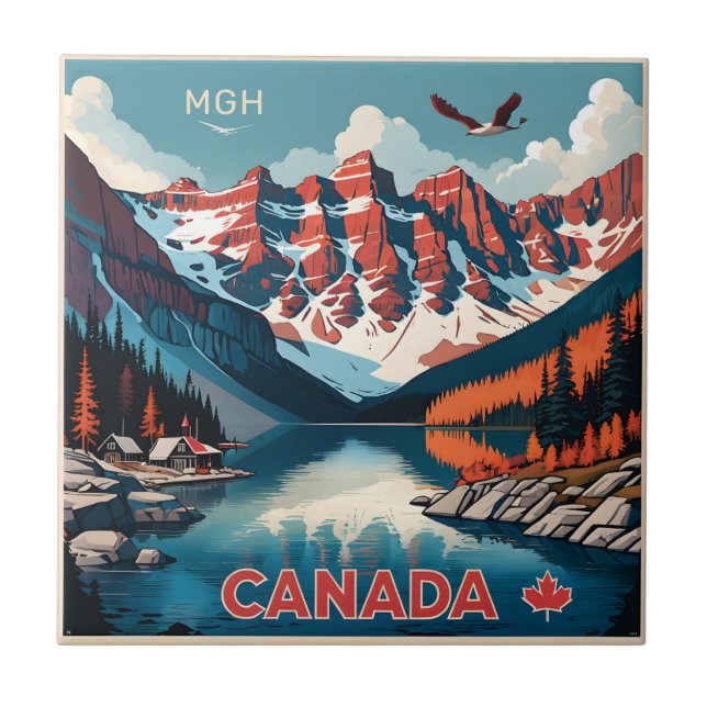 Custom Monogram Canada Travel Poster Ceramic Tile (Front)