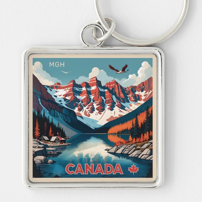 Custom Monogram Canada Travel Poster Keychain (Front)