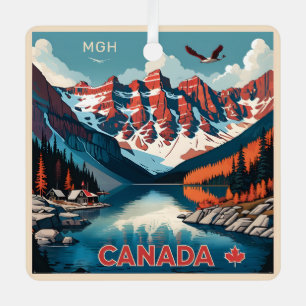 Custom Monogram Canada Travel Poster Metal Ornament