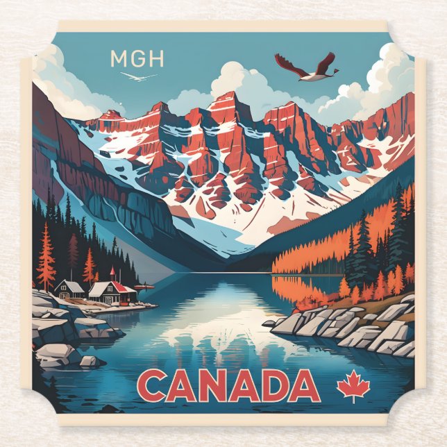 Custom Monogram Canada Travel Poster Paper Coaster (Front)