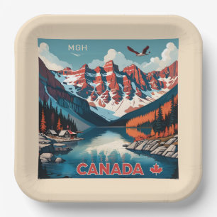 Custom Monogram Canada Travel Poster Paper Plates