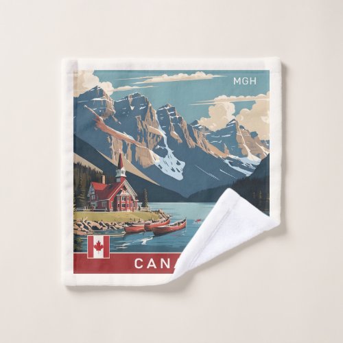 Custom Monogram Canada Travel Poster Wash Cloth