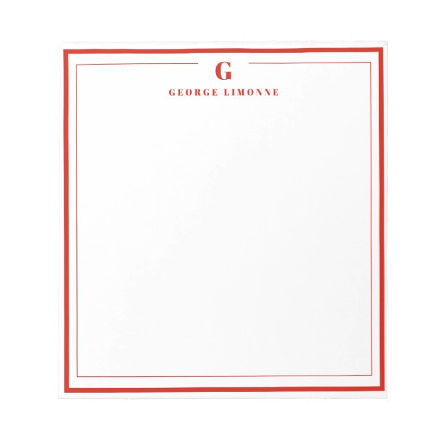Custom Monogram Candy Red Border Stationery  Notepad (Front)