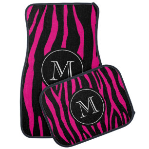 Custom monogram car mat set   hot pink zebra print