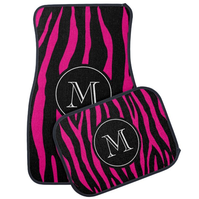 Custom monogram car mat set | hot pink zebra print (Set)