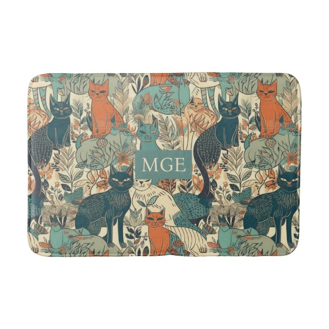Custom Monogram Cats Pattern Bath Mat (Front)