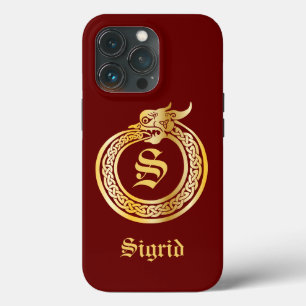 Custom Monogram Celtic Style Gold Toned Ouroboros  iPhone 13 Pro Case