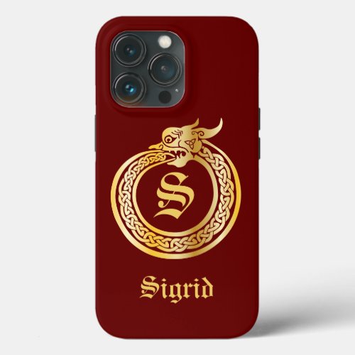 Custom Monogram Celtic Style Gold Toned Ouroboros  iPhone 13 Pro Case