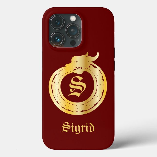 Custom Monogram Celtic Style Gold Toned Ouroboros  Case-Mate iPhone Case (Back)