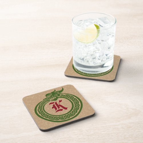 Custom Monogram Celtic Style Ouroboros Beverage Coaster